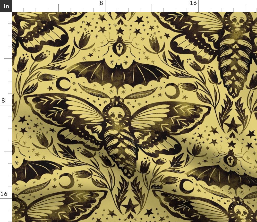 Skull Moth Damask muted yellow