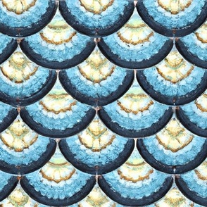 Rustic Zellige Fish Scale Tiles in Denim Blue and Amber