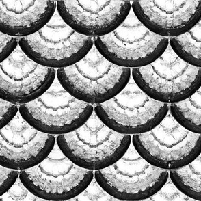 Rustic Zellige Fish Scale Tiles in Black and White 