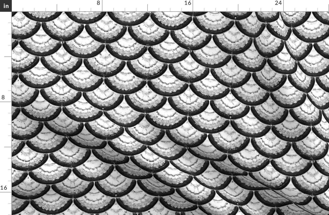 Rustic Zellige Fish Scale Tiles in Black and White 