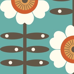 JUMBO retro hippie floral daisy wallpaper - interiors fabric, mid century vintage fun print