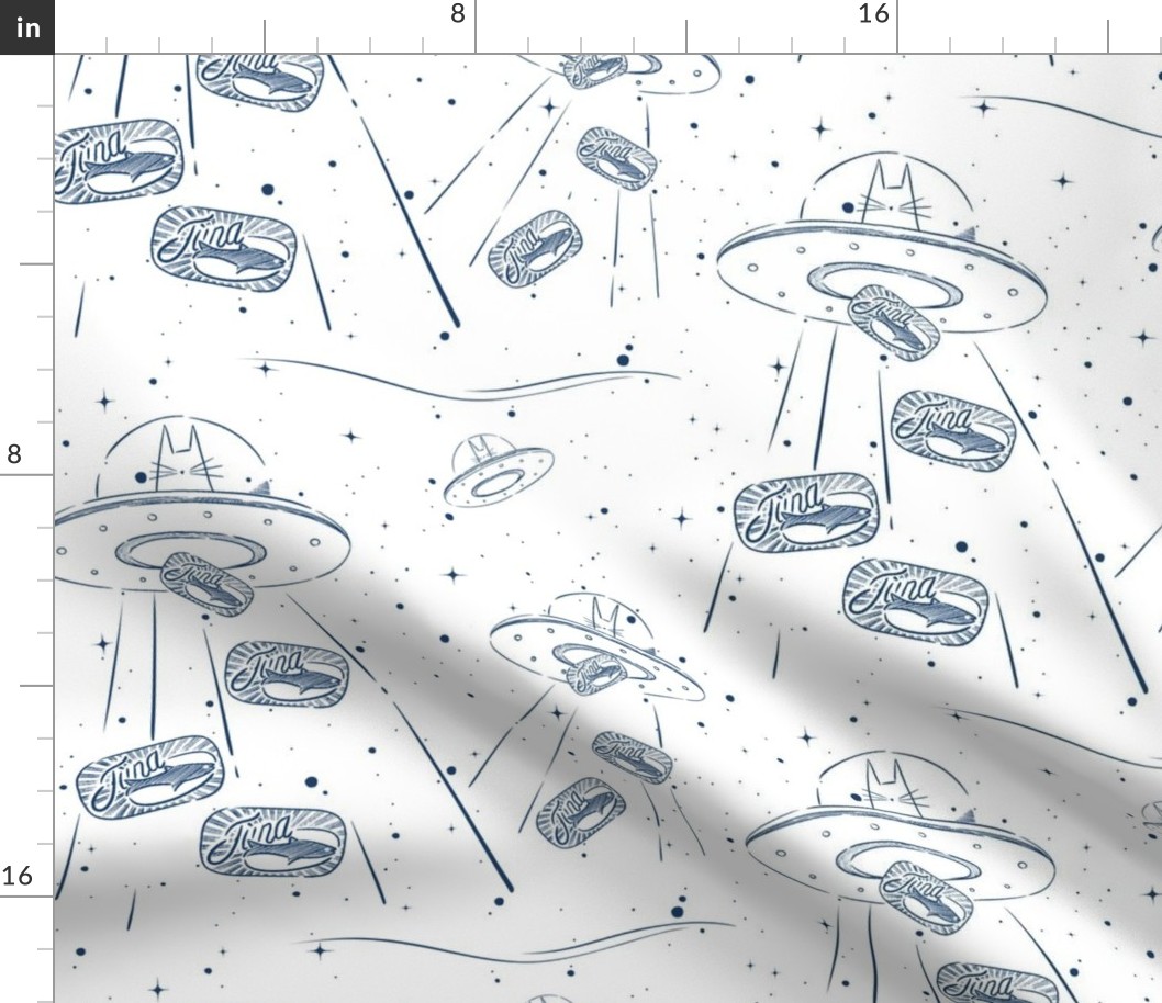alien cats - space toile de jouy - alien cats in their spaceships - canned tuna - space wallpaper