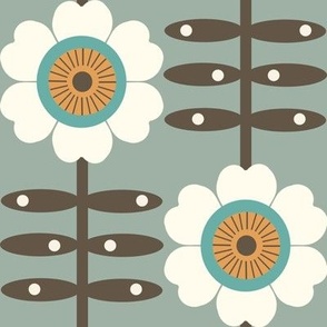 MEDIUM retro hippie floral daisy wallpaper - interiors fabric, mid century vintage fun print