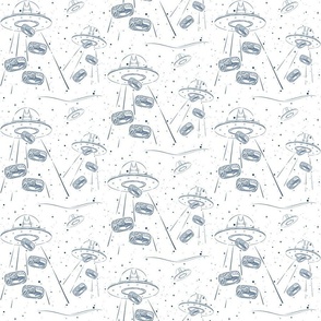 small alien cats - space toile de jouy - alien cats in their spaceships - canned tuna - space wallpaper