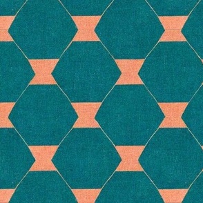 Fat hexagons in teal on peach