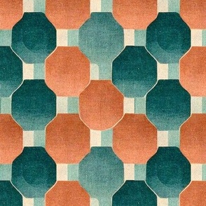 Rounded hexagons in teal and peach