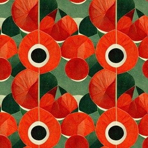 abstract poppies on bottle green
