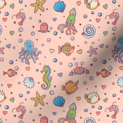 Cute sea life on pink