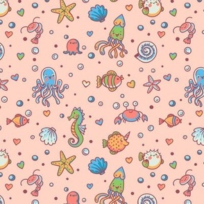 Cute sea life on pink