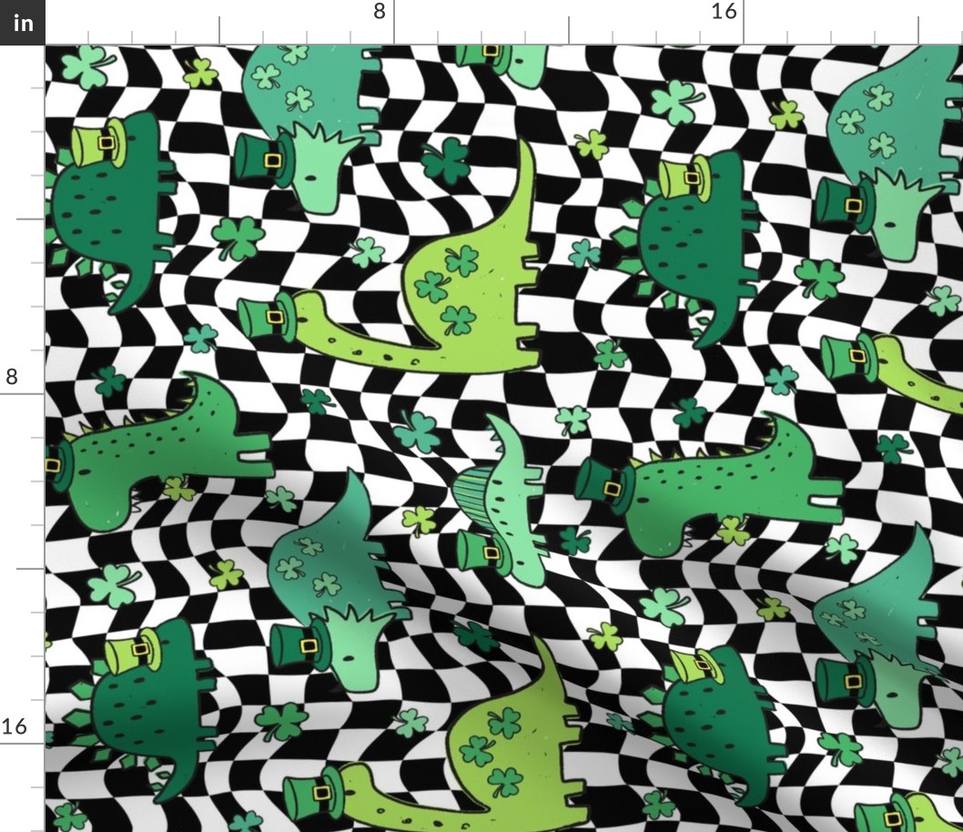 Lucky Dinos Groovy Bright Checker BG Rotated - Large Scale