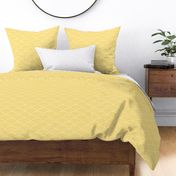 Japanese Waves- Seigaiha Distressed Linen Texture- Rainbow- Scalloped Arches- Mermaid Scales- Sea Waves- White Lines in Dandelion Yellow- Medium- FDDB6D