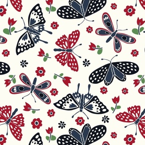 Butterfly Garden Butterflies // Charcoal and Red // Medium