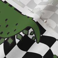 Lucky Irish Dinos Muted Green Checker BG Rotated - Large Scale