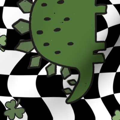 Lucky Irish Dinos Muted Green Checker BG Rotated - XL Scale