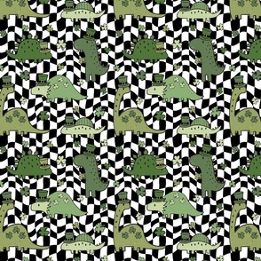 Lucky Irish Dinos Muted Green Checker BG - Medium Scale