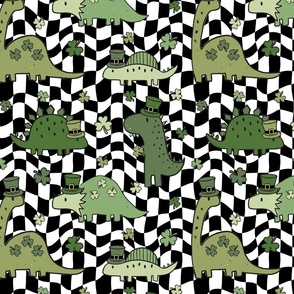 Lucky Irish Dinos Muted Green Checker BG - Large Scale