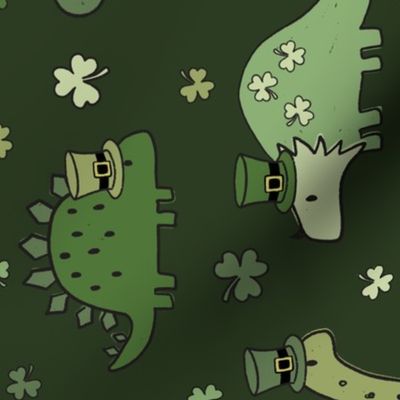 Lucky Irish Dinos Muted Green Green BG Rotated - Large Scale