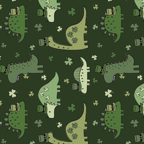 Lucky Irish Dinos Muted Green Green BG Rotated - Large Scale