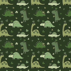 Lucky Irish Dinos Muted Green Green BG - Medium Scale