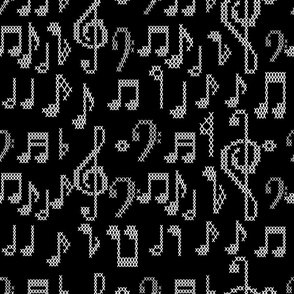 cross stitched electric guitars music notes white and black