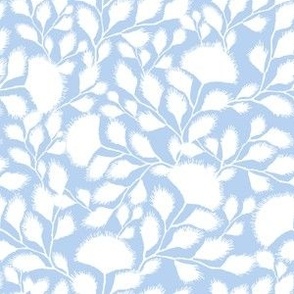 Floral White Trellis in Blue Background