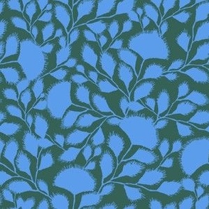 Floral Blue Trellis in Green Background