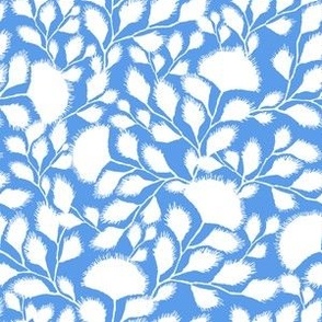 Floral White Trellis in Blue Lagoon Background