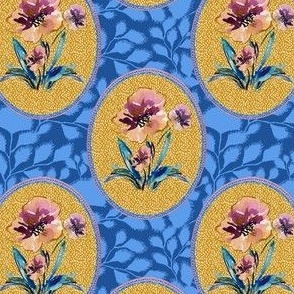 Floral Frame with Blue Trellis Florals in Back