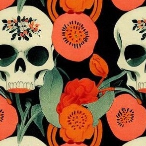 Vintage Poppies & Skulls