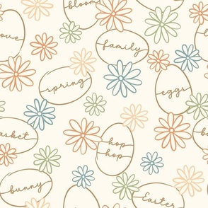 Farmhouse Word Eggs & Daisies: Muted Mulitcolor (Large Scale)