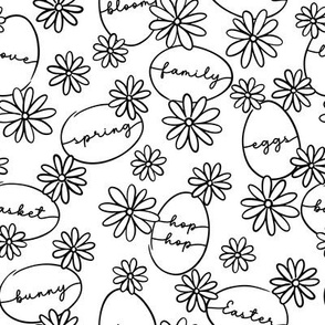 Farmhouse Word Eggs & Daisies: Black & White (Small Scale)