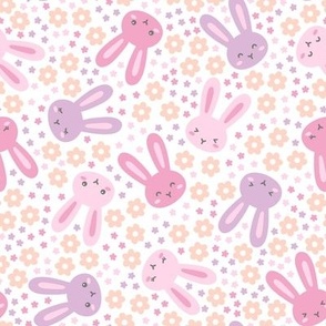 Ditsy Bunny Floral: Pink & Purple (Large Scale)