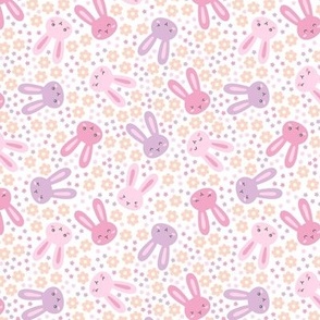 Ditsy Bunny Floral: Pink & Purple (Small Scale)