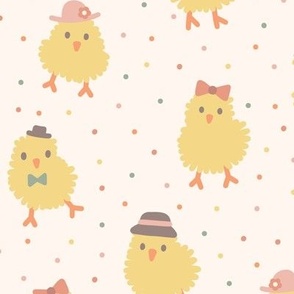 Spring Chicks in Hats: Muted Color (Large Scale)
