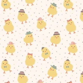 Spring Chicks in Hats: Muted Color (Small Scale)