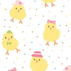 Spring Chicks in Hats: Pastel Color (Large Scale)