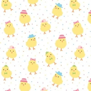 Spring Chicks in Hats: Pastel Color (Small Scale)