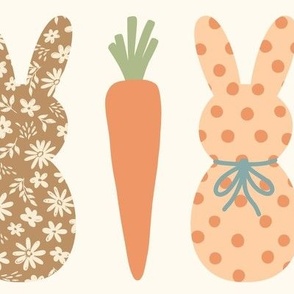 Country Bunnies: Blue Green Orange on Cream (Large Scale)