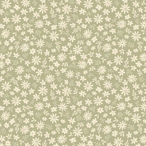 Country Floral on Sage Green (Small Scale)
