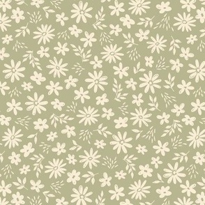 Country Floral on Sage Green (Medium Scale)