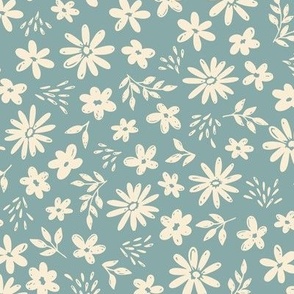 Country Floral on Teal (Large Scale)