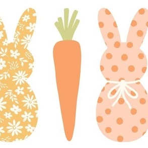 Country Bunnies: Pink Orange Green on White (Large Scale)