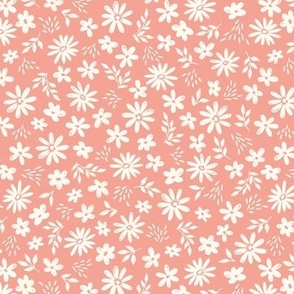 Country Floral on Coral (Medium Scale)