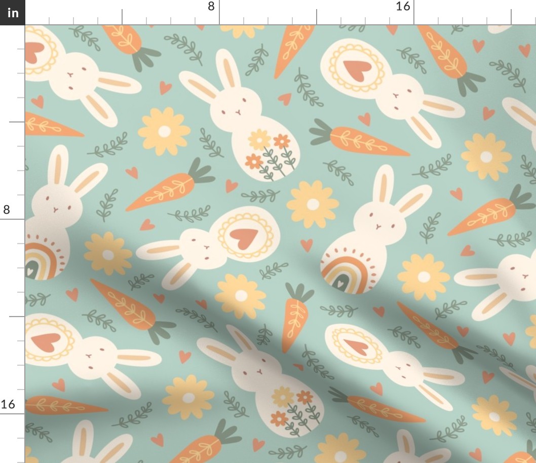 Boho Bunnies on Green (Large Scale) 