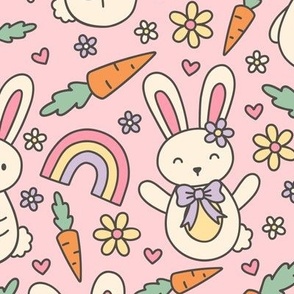 Cute Bunnies on Pink (Large Scale)