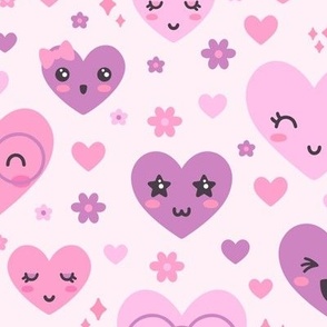Kawaii Hearts in Pink & Purple (Large Scale)