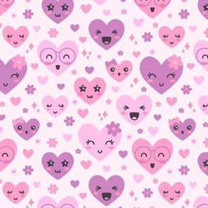 Kawaii Hearts in Pink & Purple (Small Scale)