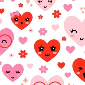 Kawaii Hearts in Pink & Red (Large Scale)
