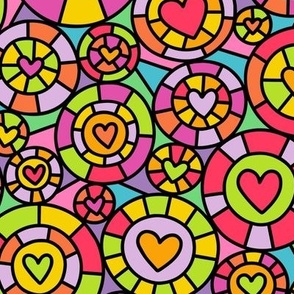 Stained Glass Hearts in Bright Colors (Large Scale)