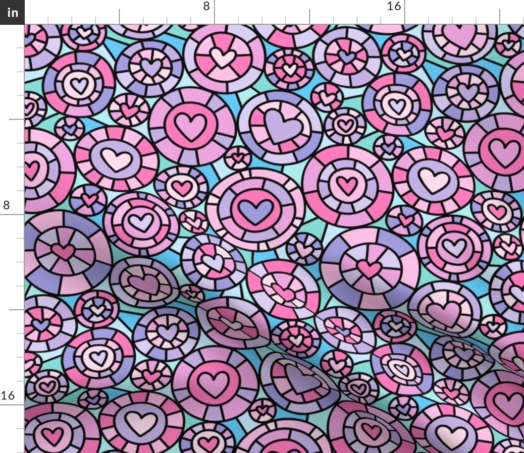 Stained Glass Hearts in Pink Purple Blue (Large Scale)